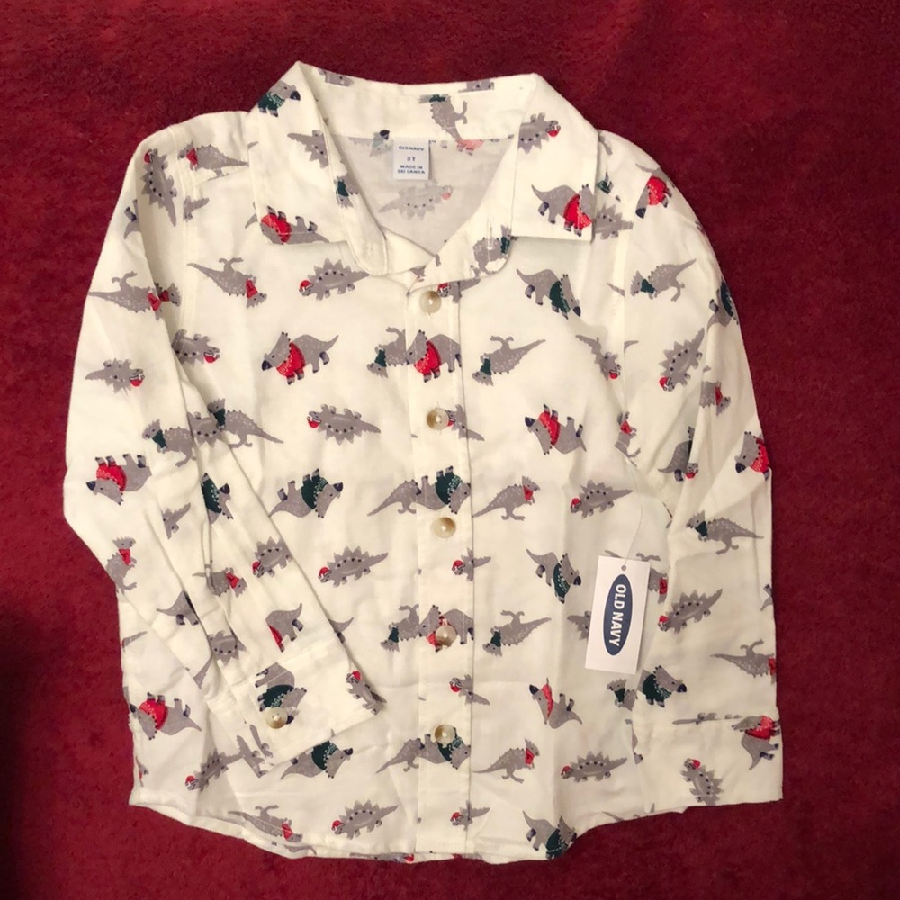 Kids holiday dinosaur collar shirt 🦖